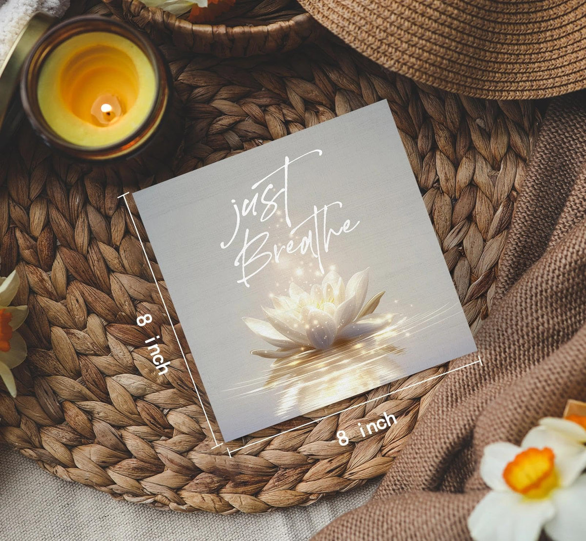 Lotus Flower Meditation Decor Signs (8x8 in / just breathe)