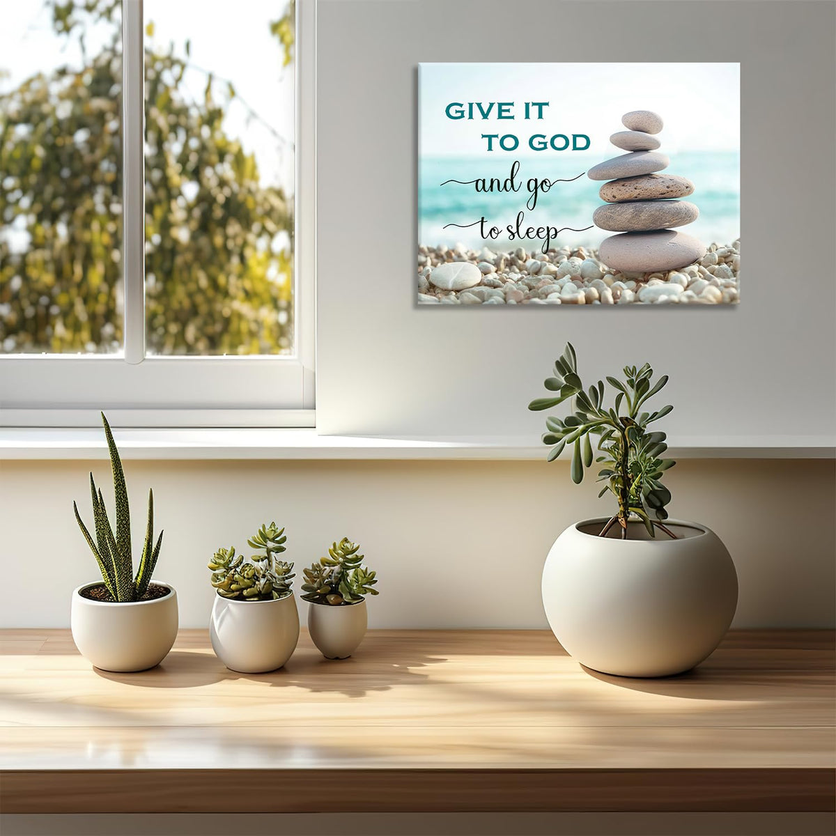 Give It to God and Go to Sleep Sign Canvas Wall Art Framed ArtWork 12"x16" (Stone-Give It to God and Go to Sleep Sign / 16"L x 12"W)