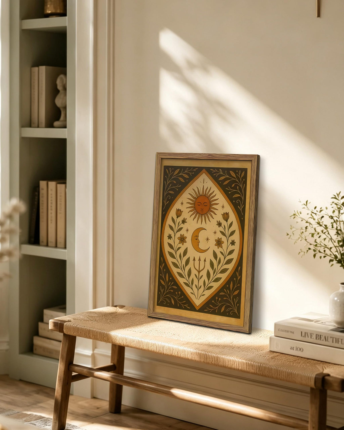 Framed Celestial Sun Moon Canvas Wall Art (A-Sun / 24"L x 16"W)