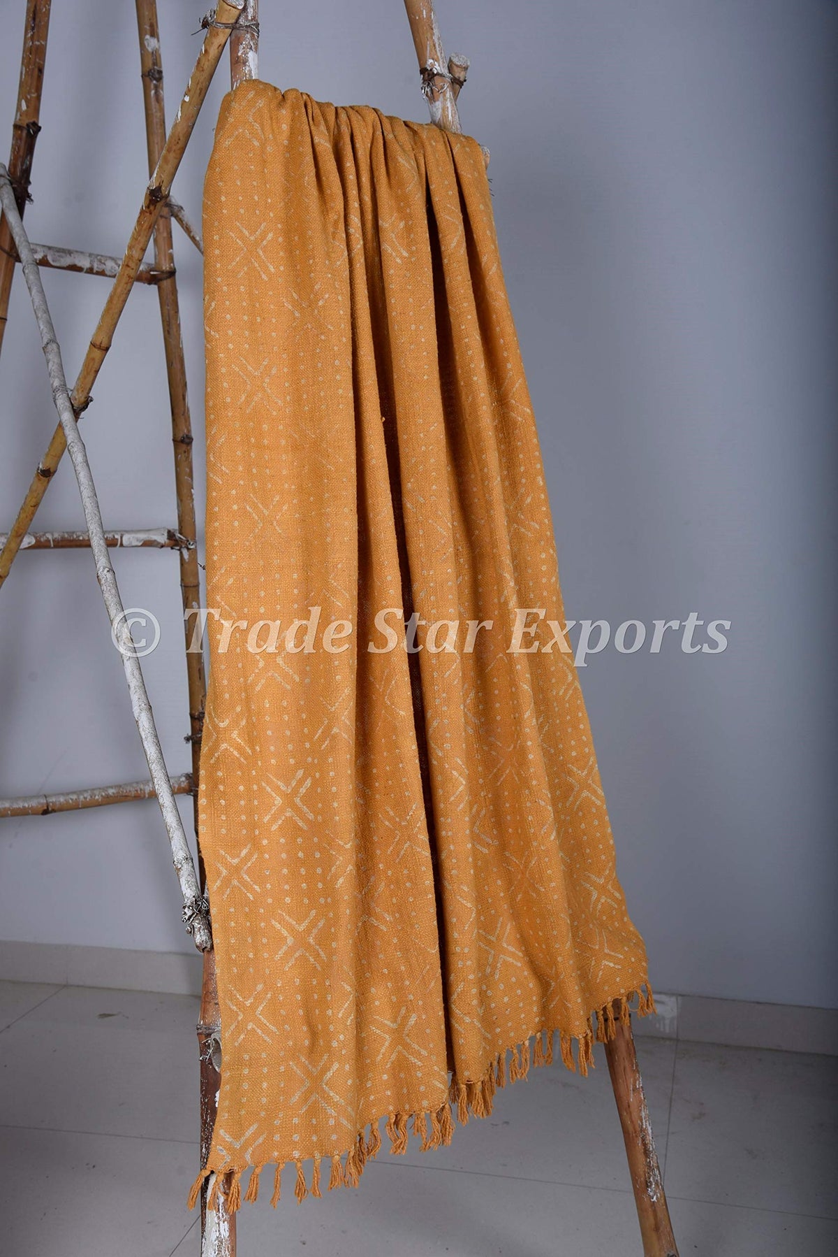 100% Cotton Soft Tassel Blanket (Mustard / Nova (120 x 170 Cms))