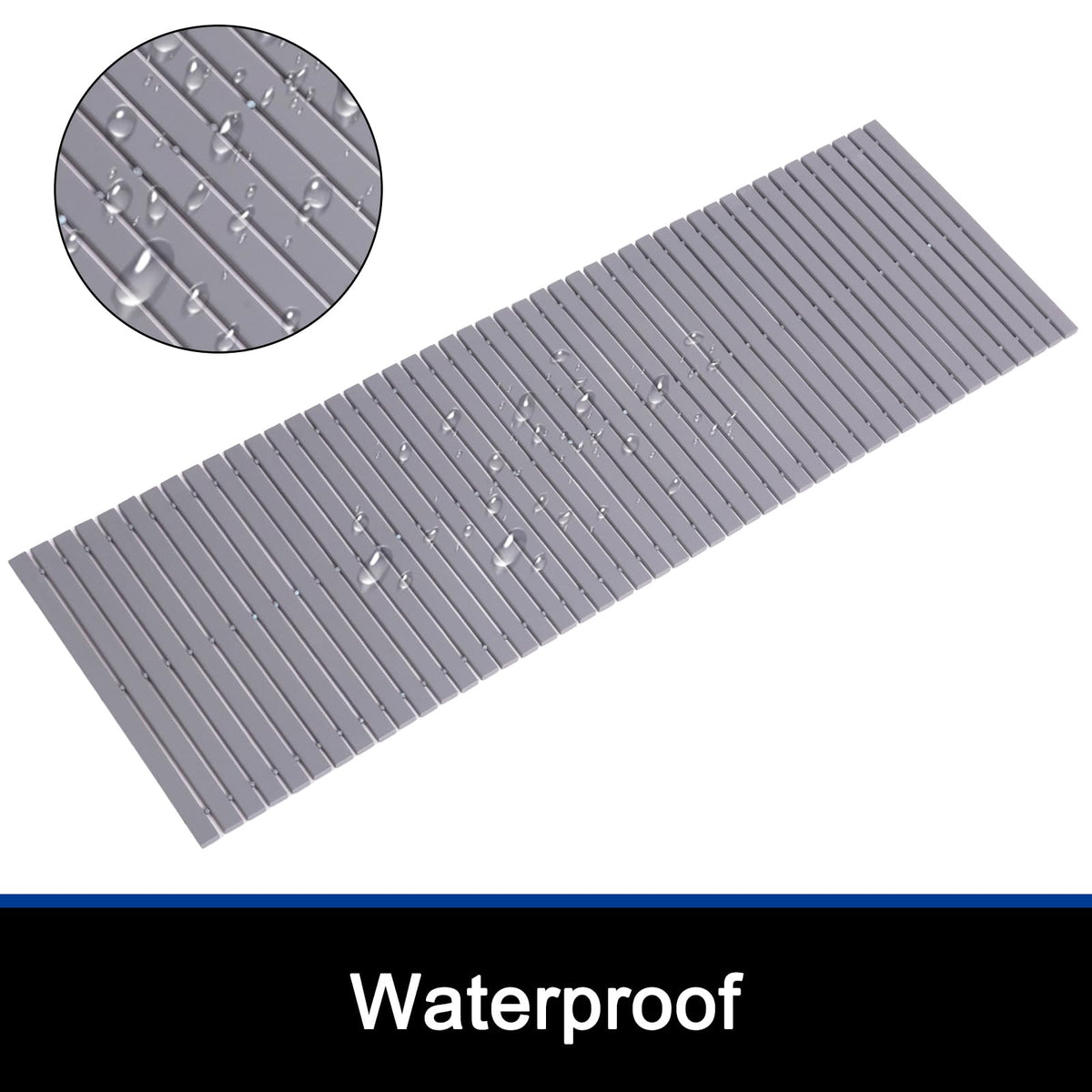Bath Mat Bathroom Runner Long Large Rugs Floor Wood Shower Bathtub Waterproof Non Slip Accessories 16x48 Inch Easy to Clean (Striped Grey / 48" x 16" (Rectangular))