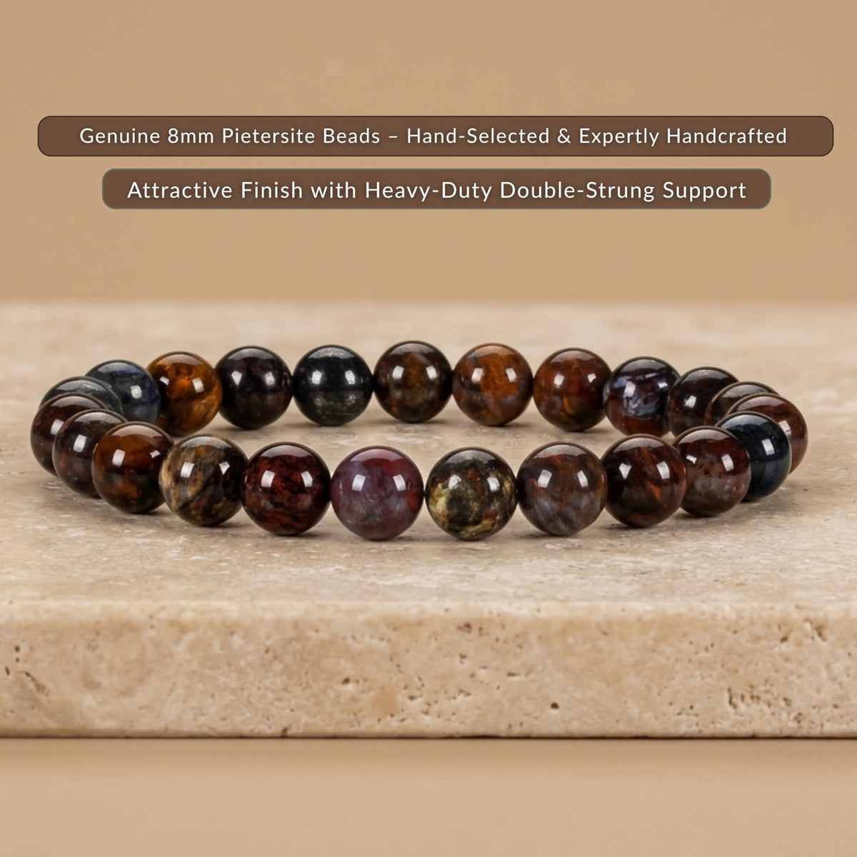 Pietersite Bracelet 8mm Beaded Bracelet (Pietersite / Small)