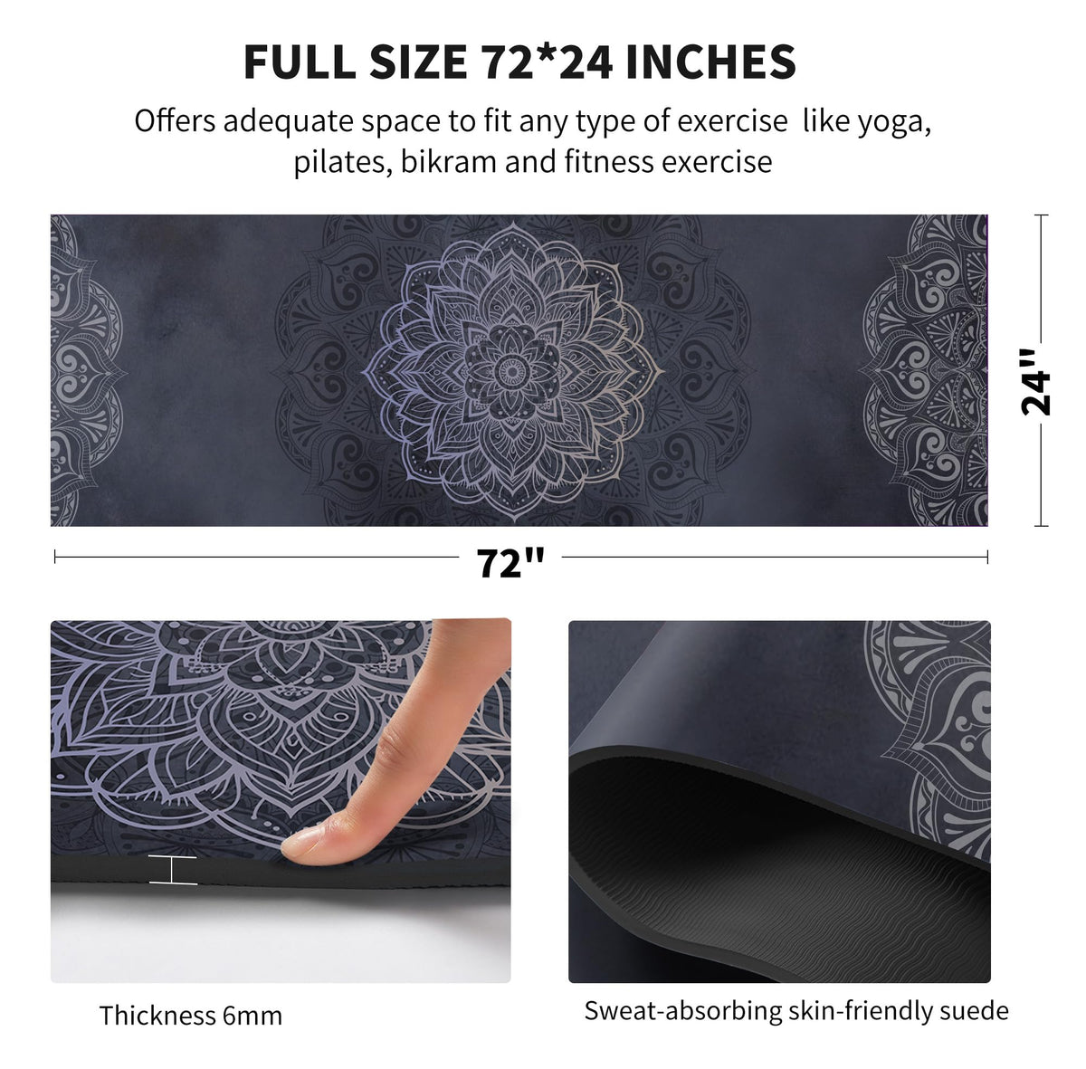 Yoga Mat Print Extra Thick TPE Non Slip Fitness Exercise Mat with Carrying Bag (ManTuoLuo5)