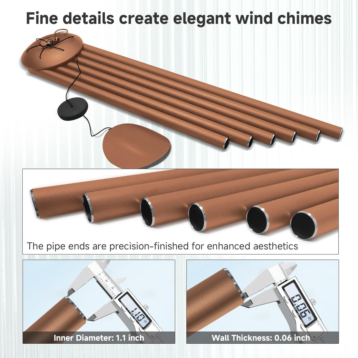 66" Extra Large Wind Chimes for Outside (Coffee Brown / 66")