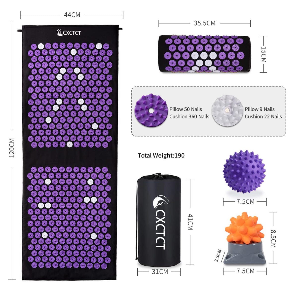 Purple Yoga Massage Mat Set (Purple)