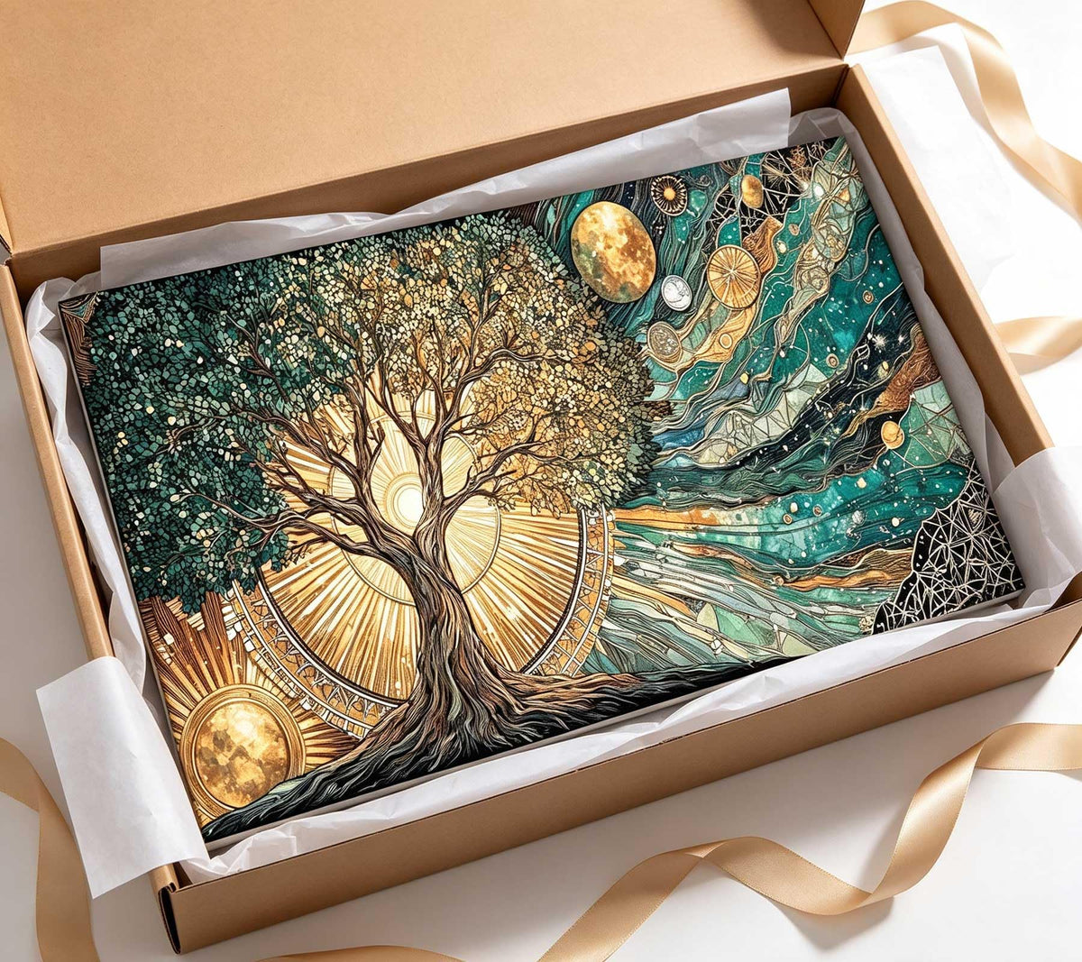 Large Frame Tree of Life Canvas Wall Art Sun and Moon Cosmic Picture Wall Decor Celestial Tree of Life Poster Print for Meditation Corner Yoga Room Living room Bedroom Home Decoration 40x20in (Cosmic Tree of Life / 40"L x 20"W)