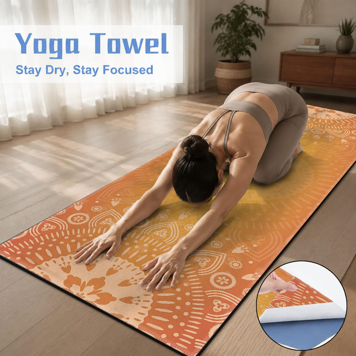 Yoga Mat Towel (Orange Flower-01 / Large)