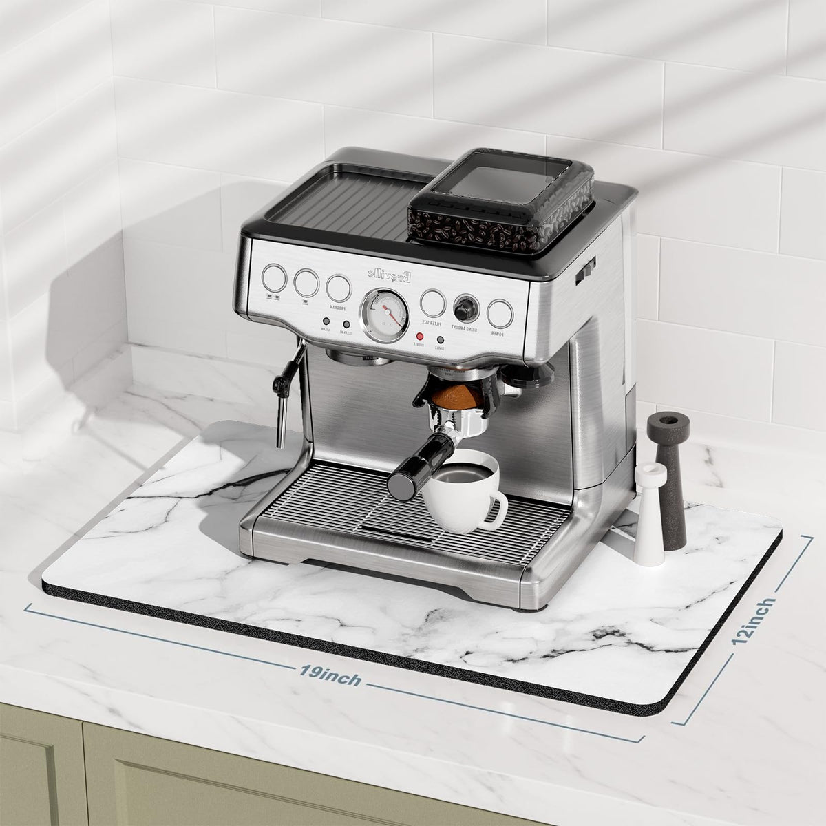 Coffee Mat 12" x 19" Cute Marble Style Coffee Bar Mats for Espresso Machine Station Accessories and Organizer (White Marble / 12" x 19")