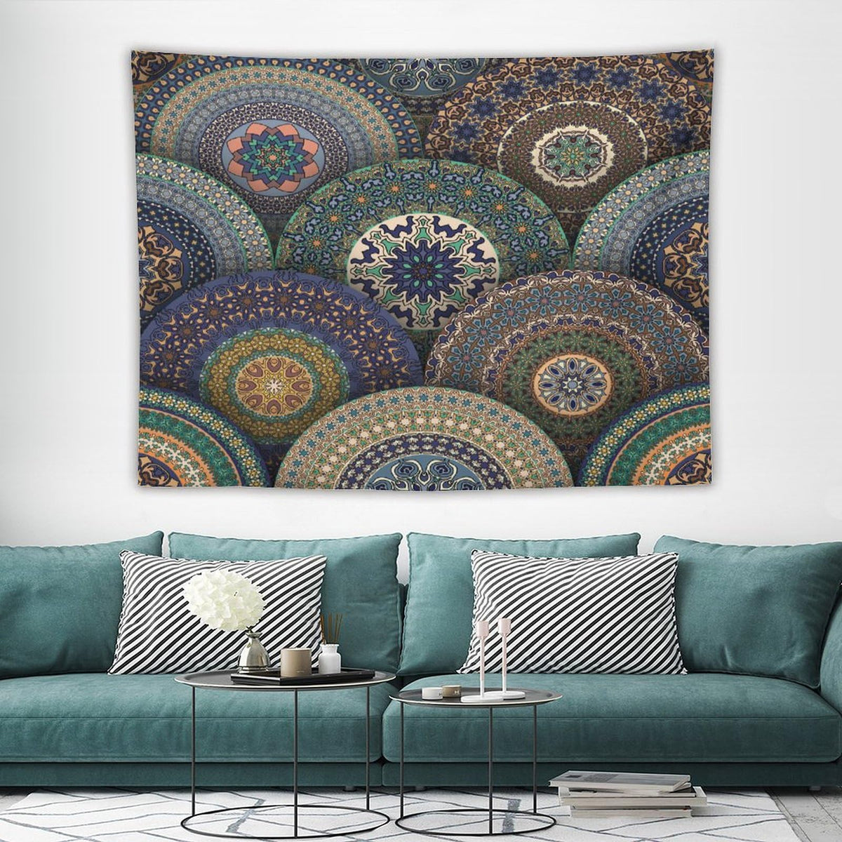 Indian Bohemian Tapestry Wall Hanging Mandala Design Colorful Boho Floral Pattern Paisley Tapestries Home Decor for Living Room Bedroom Apartment Farmhouse Dorm 60"x80" (60"L x 80"W / Mandala-23)