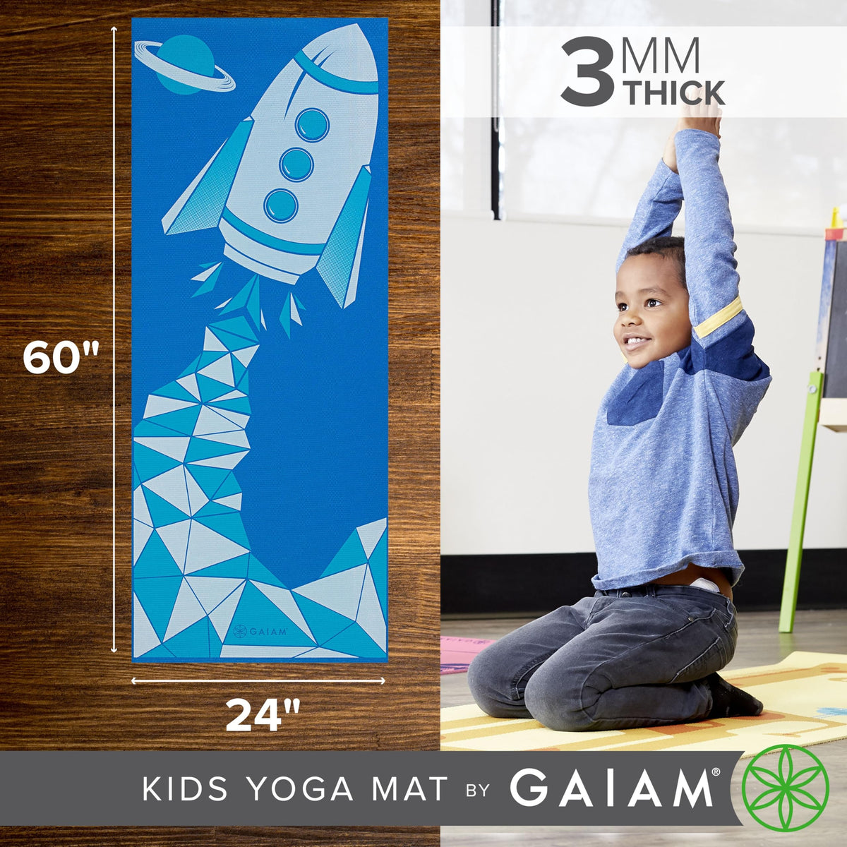 Kids Yoga Mat (Blue Rocket)