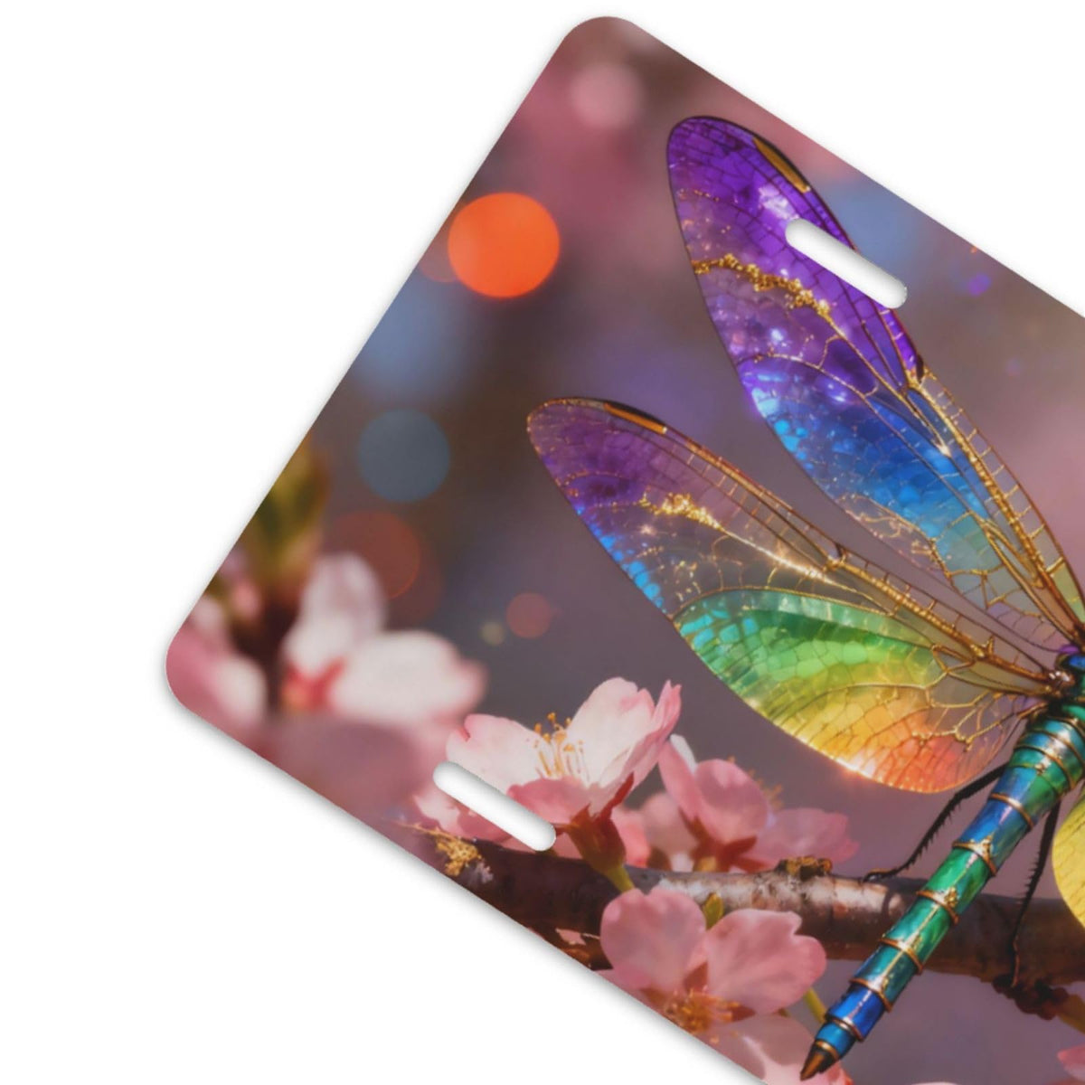 Colorful Dragonfly Plum Blossom Pink Flower Front License Plate Aluminum Decorative License Plates Metal Car Plate 6"X12" Novelty Vanity Tag Cover with 4 Holes Car Decor Accessory (White / 6 X 12 Inch)
