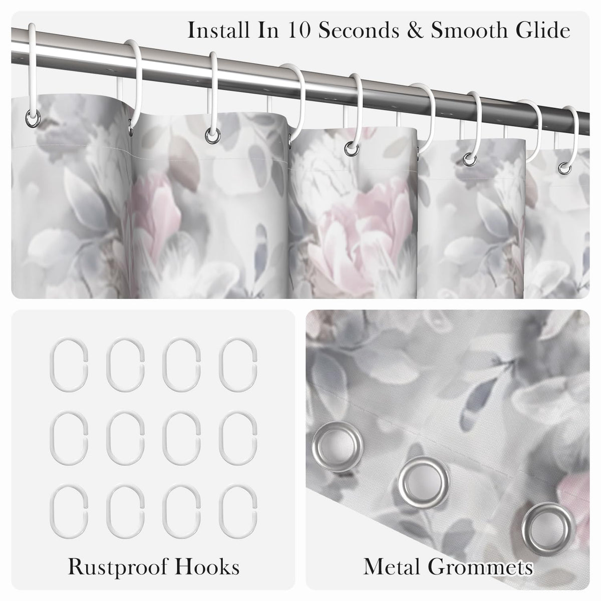Watercolor Floral Shower Curtain 71x74 Inch (Floral-o)