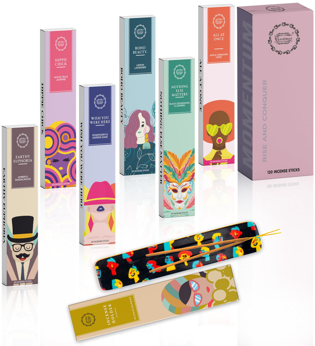 Natural Incense Sticks Variety Pack with Incense Stick Holder (Rise & Conquer)