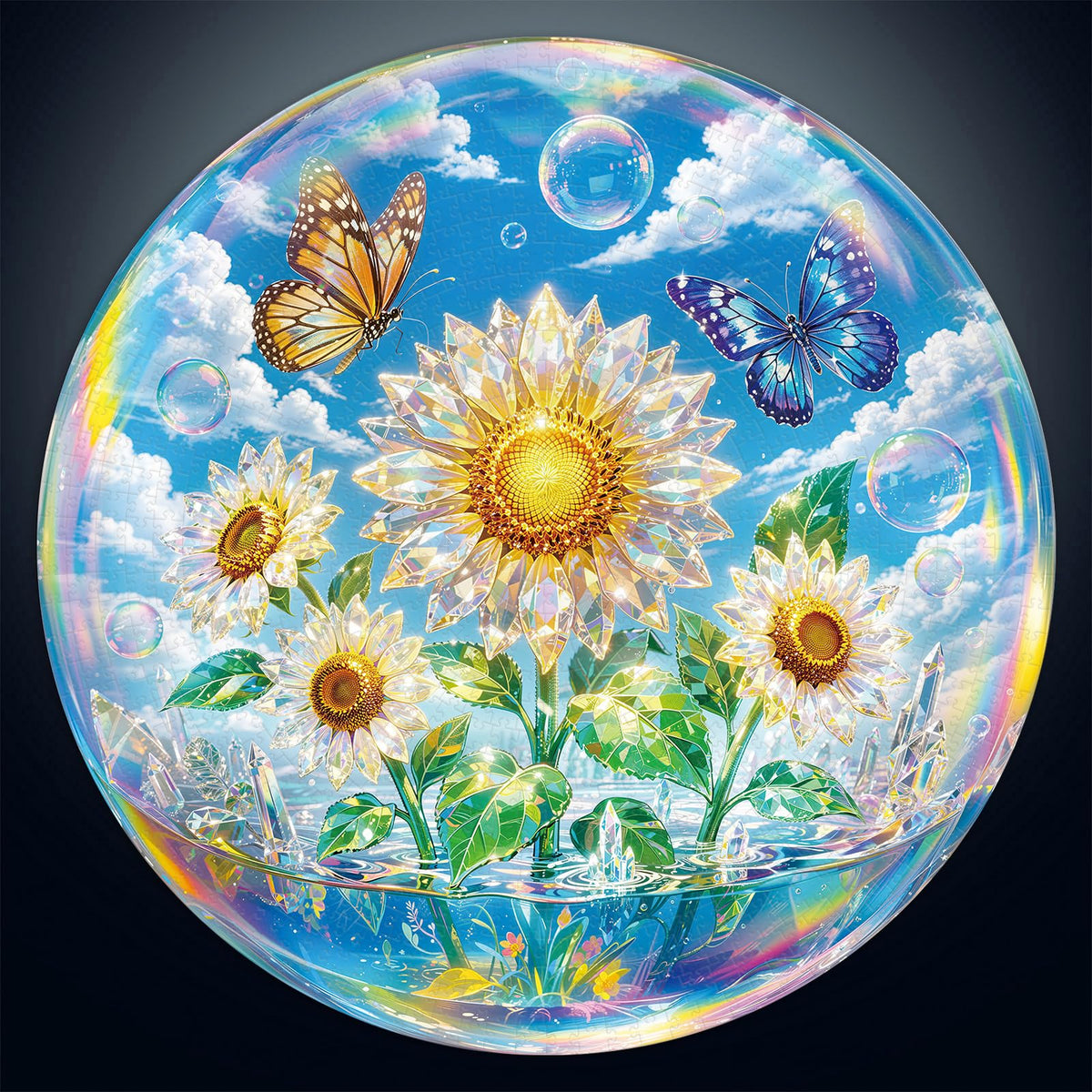 1000 Piece Jigsaw Round Puzzle for Adults (F-sunflowers & Butterflies)