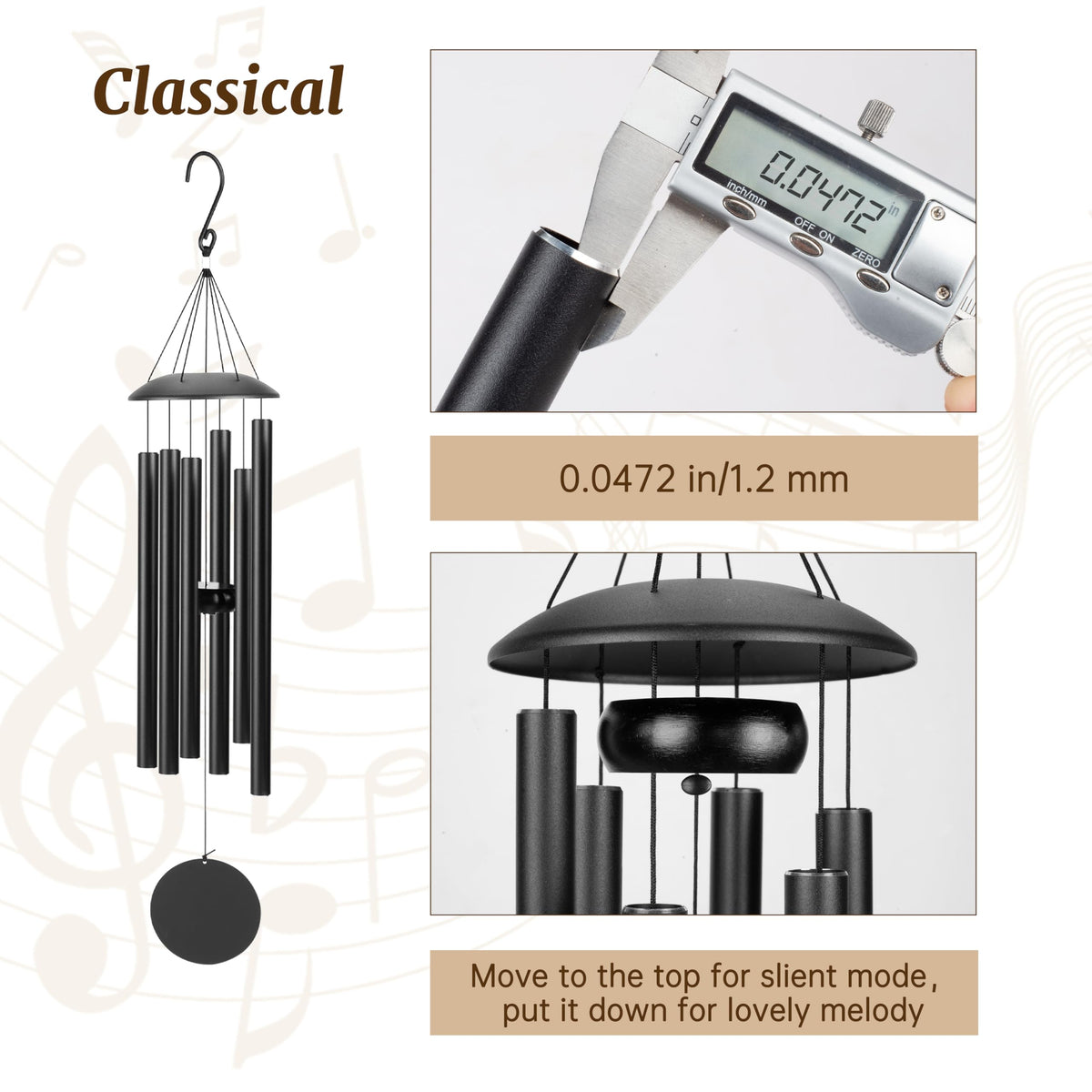 28" Wind Chimes for Outside (Thick Black / 28")