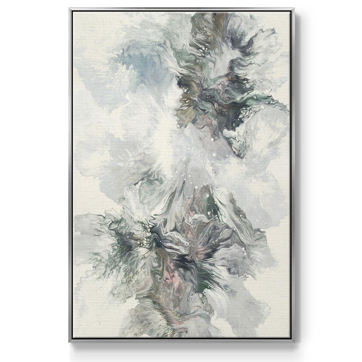 Canvas Art Paintings for Living Room White Flowing Fluid Movement Abstract Silver Floater Frame Prints for Kitchen Hotel Bedroom Walls (25"L x 17"W / Dancing With Passion)