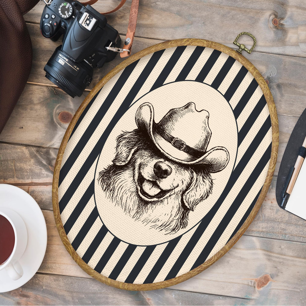 Western Cowboy Golden Retriever Oval Wall Art Prints Decor 8.6x11.4 (Colour 70)