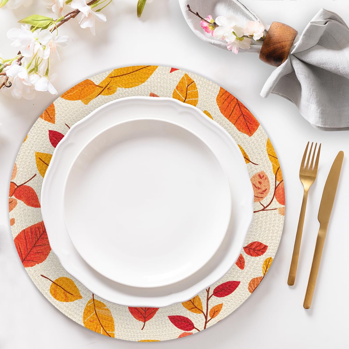 Autumn Woven Placemats Round Placemats Set of 4 Festival Party (A 016 / 4 pieces)