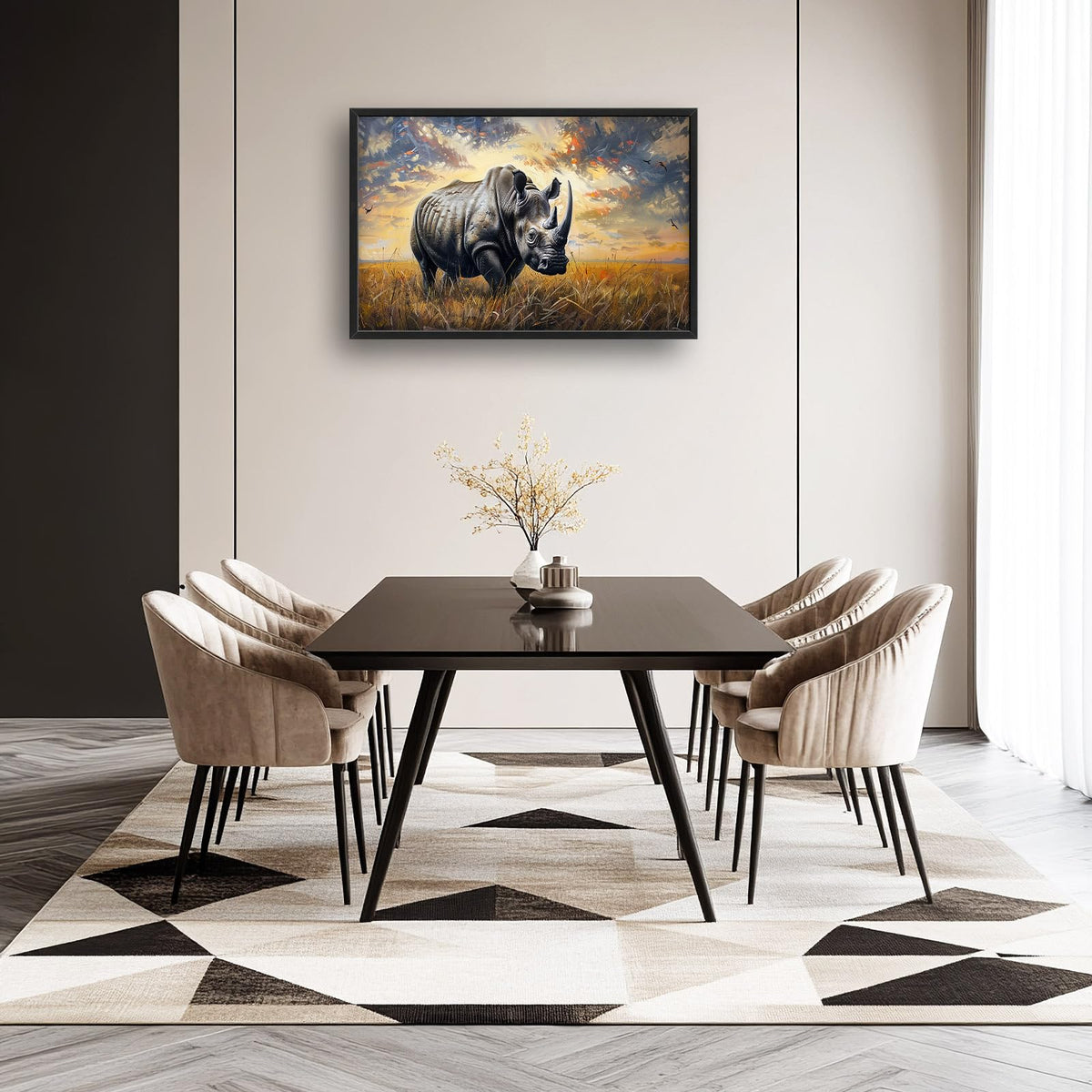 Rhino Large Wall Art Rustic Cool Wild Animal Rhinoceros Pictures Sunset Field Landscape Wall Decor Canvas Print Painting Artwork for Bathroom Living Room Bedroom 36L x 24W (Rhino / 36"L x 24"W)