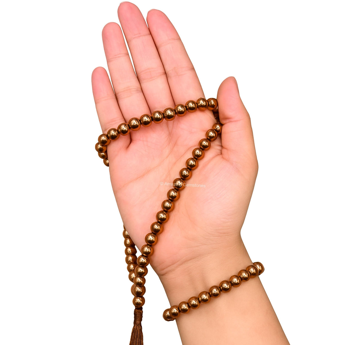 Copper Hematite Buddhist Prayer Beads Japa Mala with 108 Meditation Beads (Without Knots / Copper Hematite)