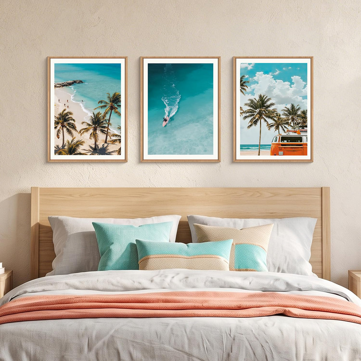 Nature Surfboard Beach Framed Canvas Wall Art (Beach Surfing Wall Art / 12''x16''x3)