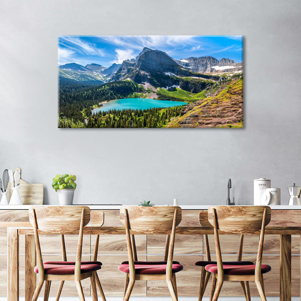 Mountain Canvas Wall Art Teal Saint Mary Lake Landscape Wall Decor Glacier National Park Canvas Poster Modern Nature Scenic Painting Artwork for Living Room Bedroom Office Home Decorations 24x48" (48"L x 24"W / Glacier Park)