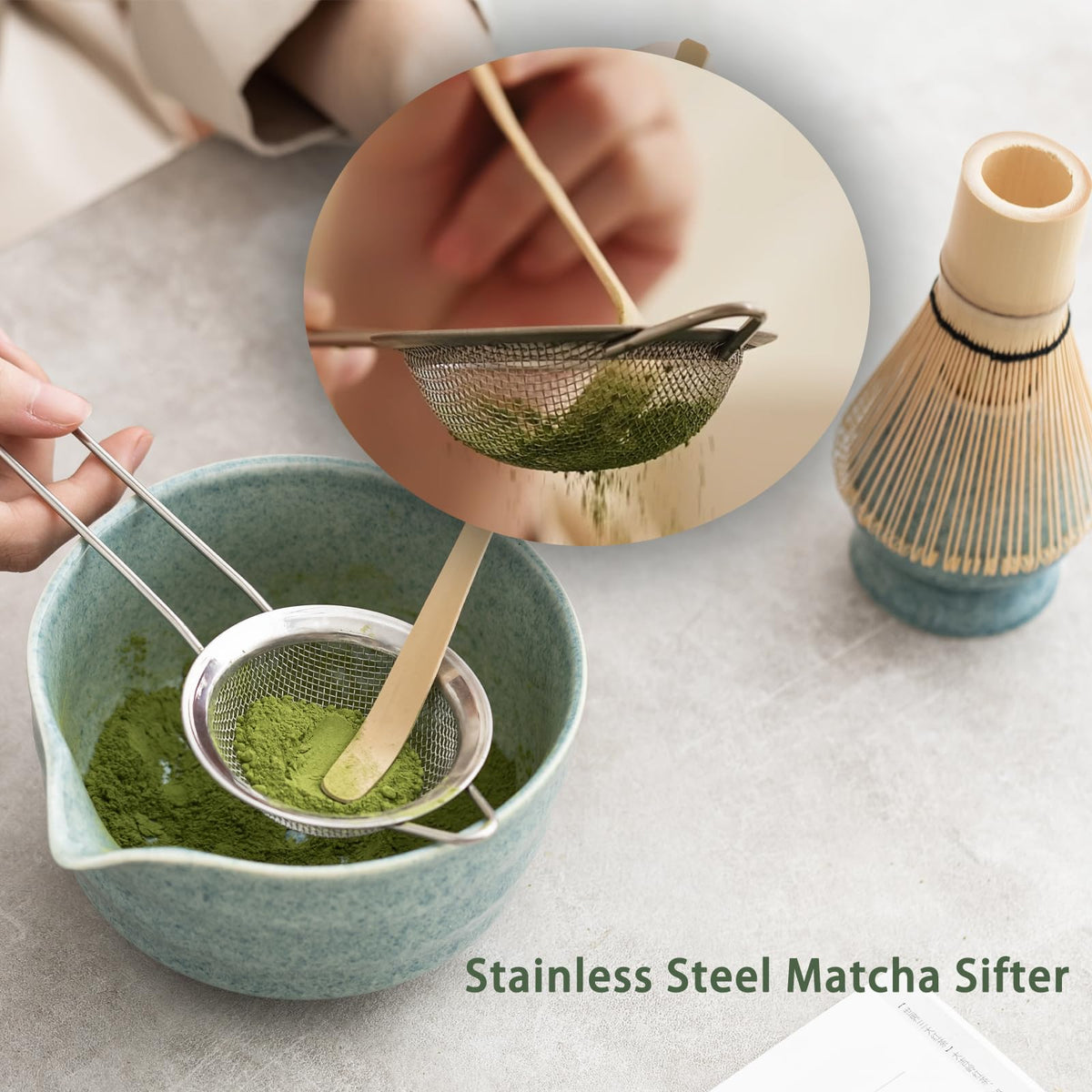 Matcha Set Matcha Whisk Set Includes 17 oz Matcha Bowl (Blue)