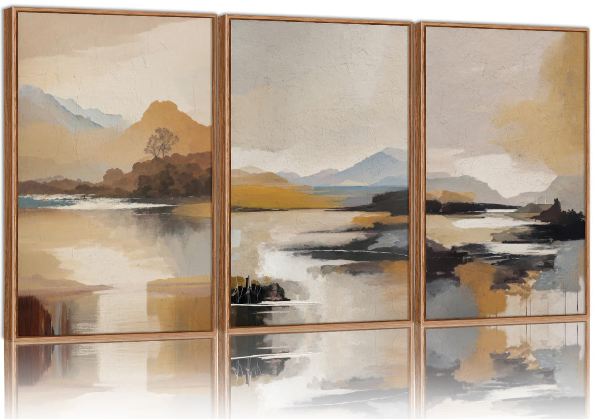 Beige Abstract Mountain Framed Canvas Wall Art (Abstract Mountains / 24"L x 16"W)