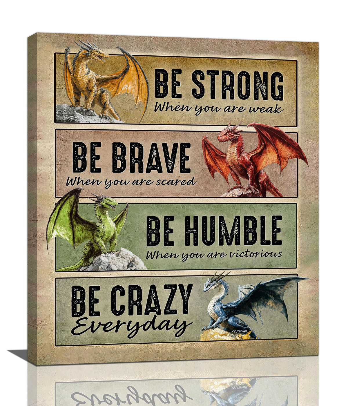 Dragon Wall Art Vintage Dragon Pictures Wall Decor Inspirational Quotes Be Strong Canvas Prints Painting Framed Artwork Decoration for Bedroom Living Room Office Bathroom 20"x24" (24"L x 20"W / Dragon-1)