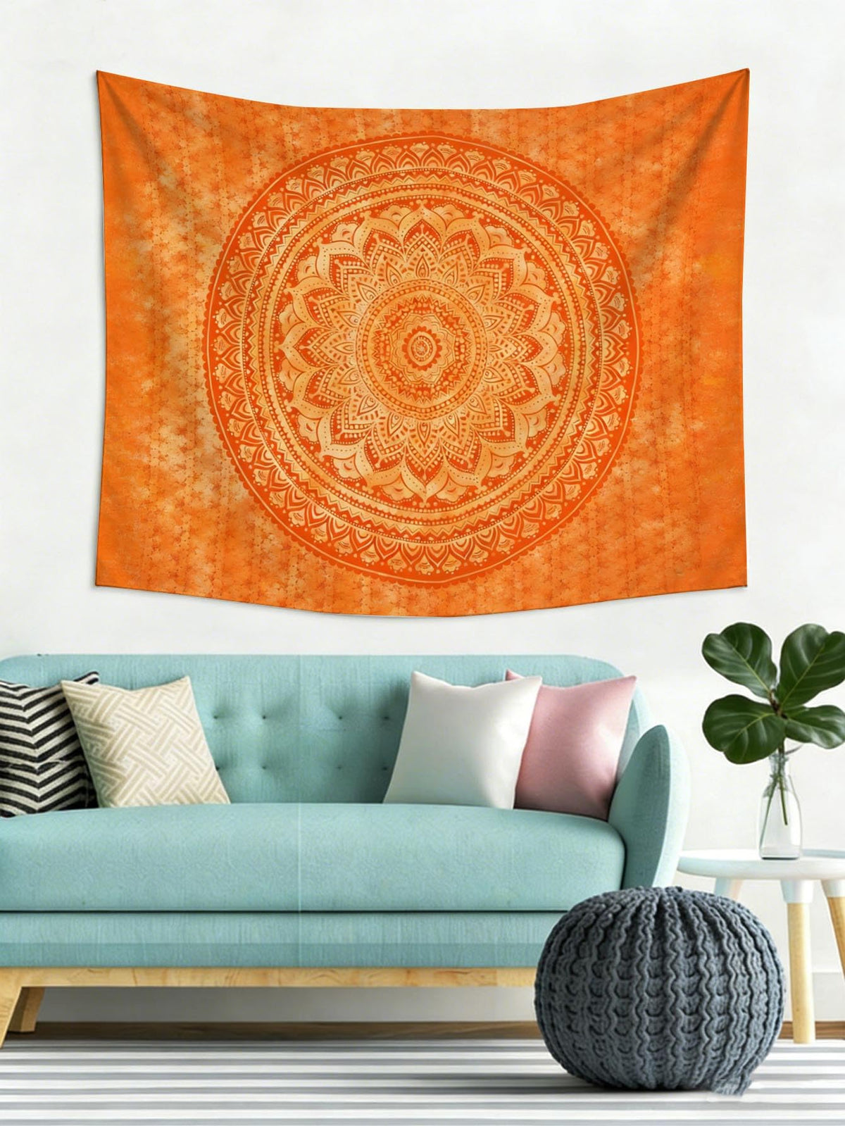 Popular Handicrafts Orange Mandala Tapestry Wall Hanging Psychedelic Aesthetic Indian Hippie Wall Decor Bohemian Wall Art Boho Home Decoration for Bedroom Living Room Dorm (Orange / 90"L x 70"W)