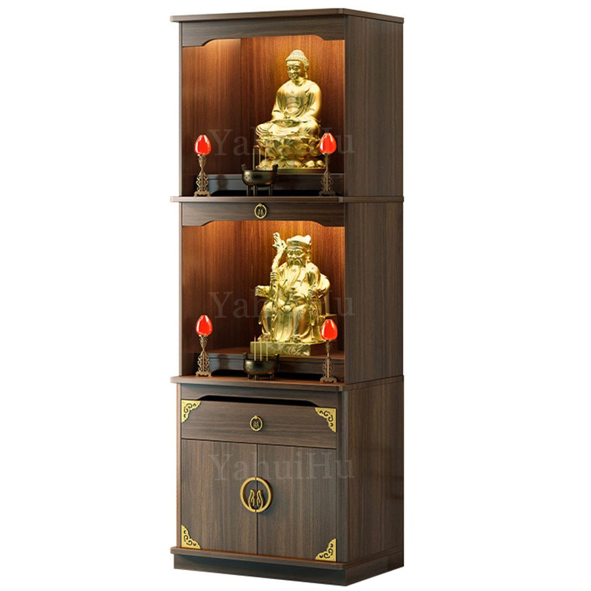 Multifunction Meditation Altar Table with Drawer and Shelf (Walnut(semi-open) / 24"Lx18"Wx78"H)