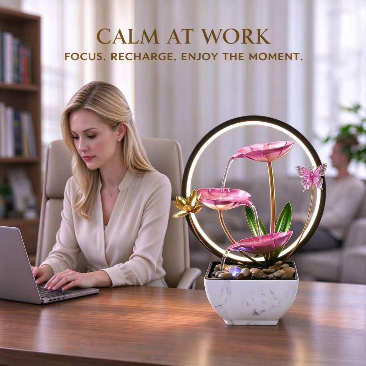 11'' H Pink Indoor Desktop Tableop Fountain Decoration (Pink Led)