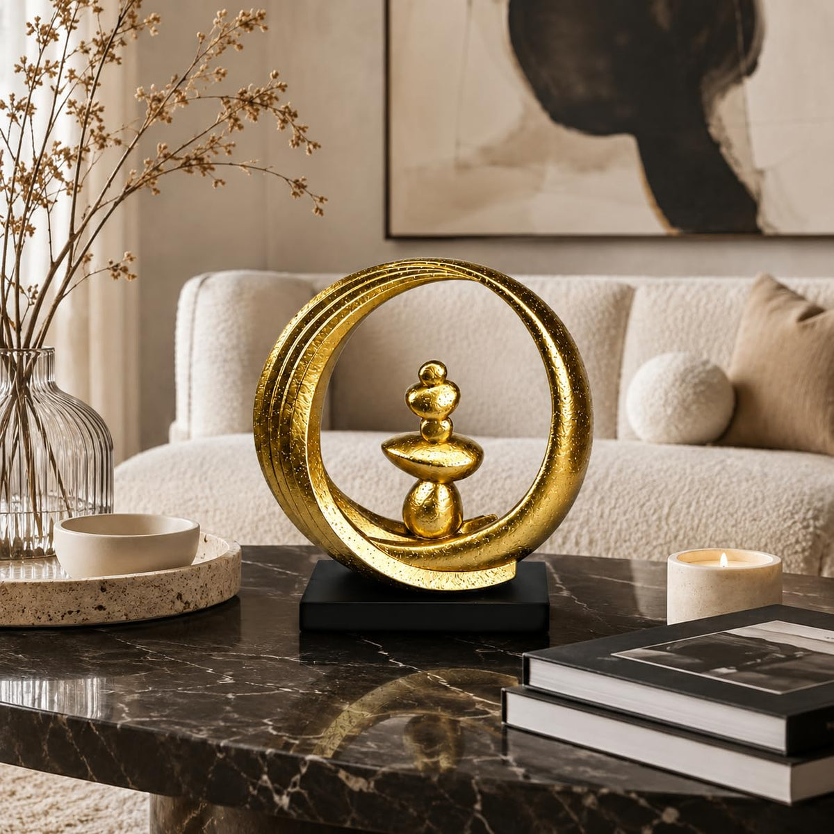 Gold Sculptures Decor for Modern Home Shelves Fireplace Mantel (Whole Gold)