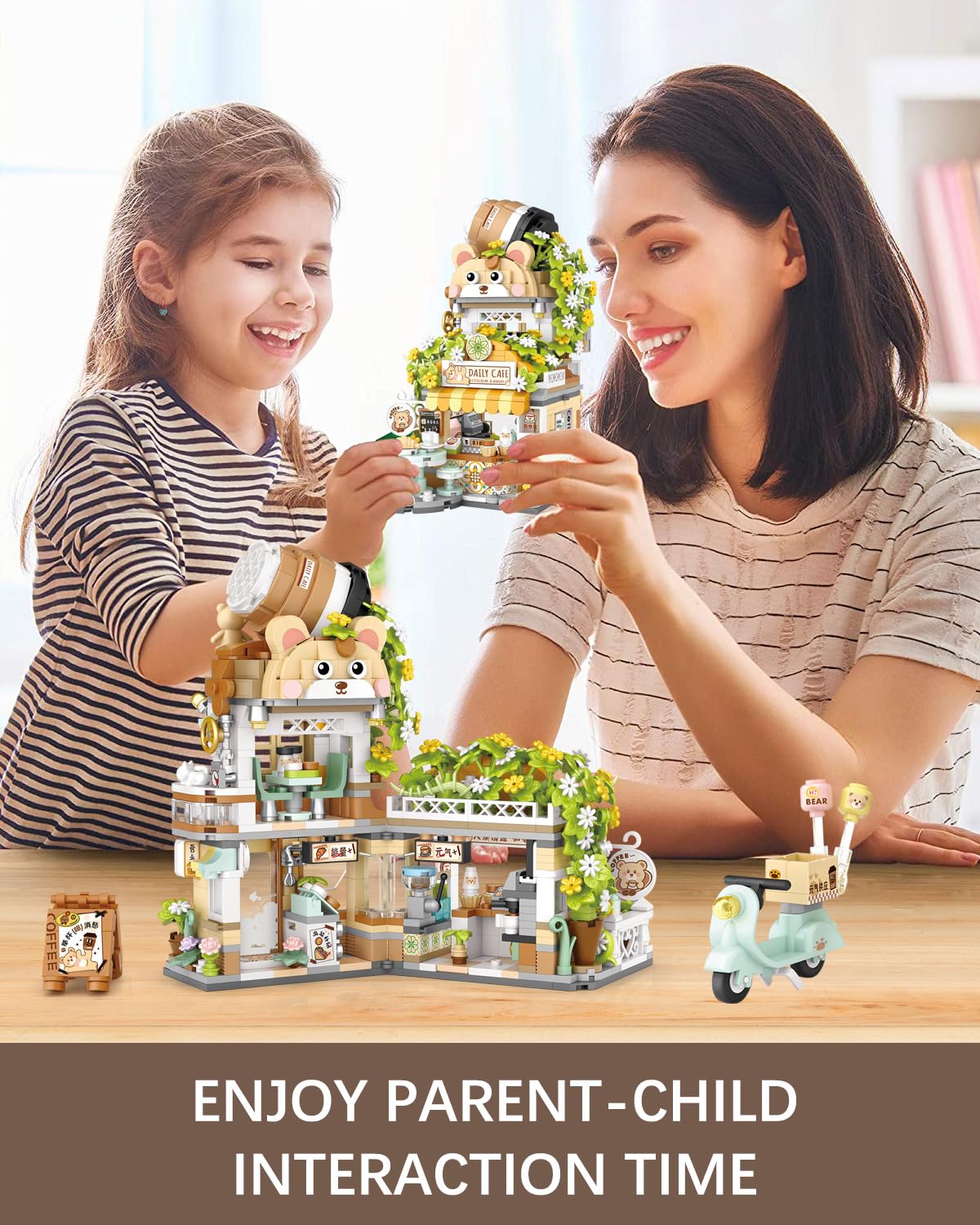 City Street View Bear Coffee Shop Mini Building Blocks Set 1077 pcs (1382)
