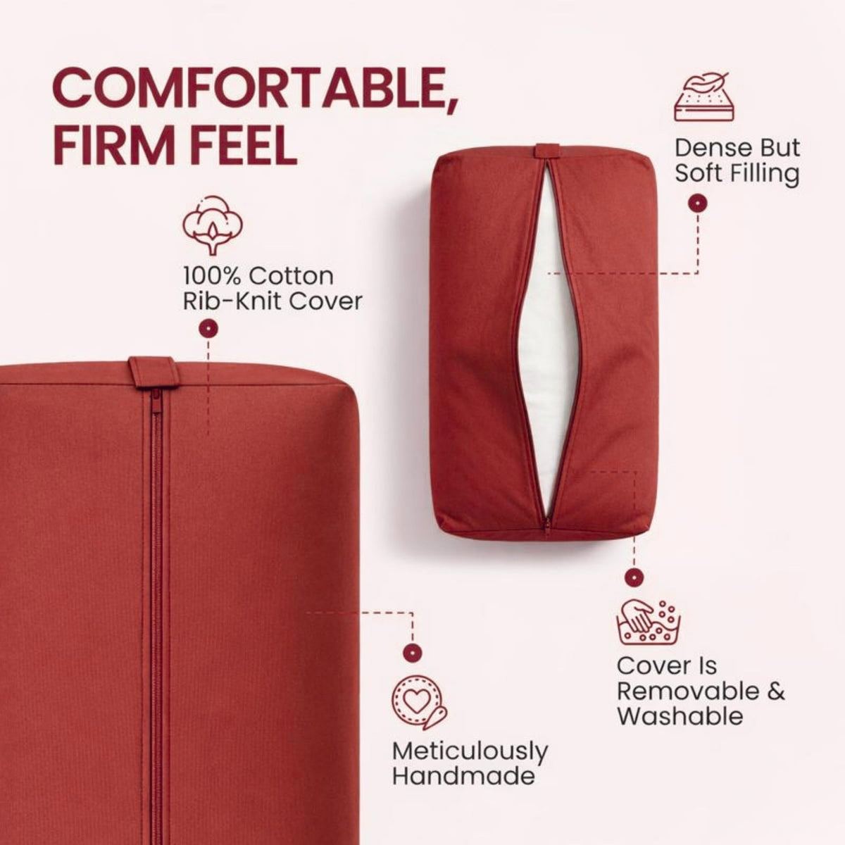 Cotton Filled Rectangular Bolster for Iyengar Yoga (Maroon)