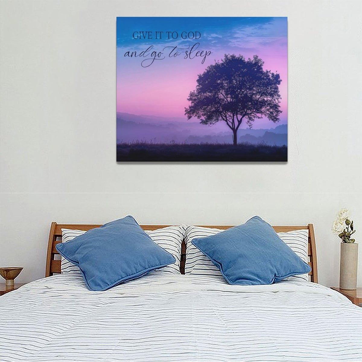 Bedroom Wall Art Give it to God and Go to Sleep Sign Wall Decor Christian Canvas Prints Painting Purple Tree Bathroom Pictures Framed Artwork Gifts Home Decorations 24"x20" (24"L x 20"W / Purple Tree)