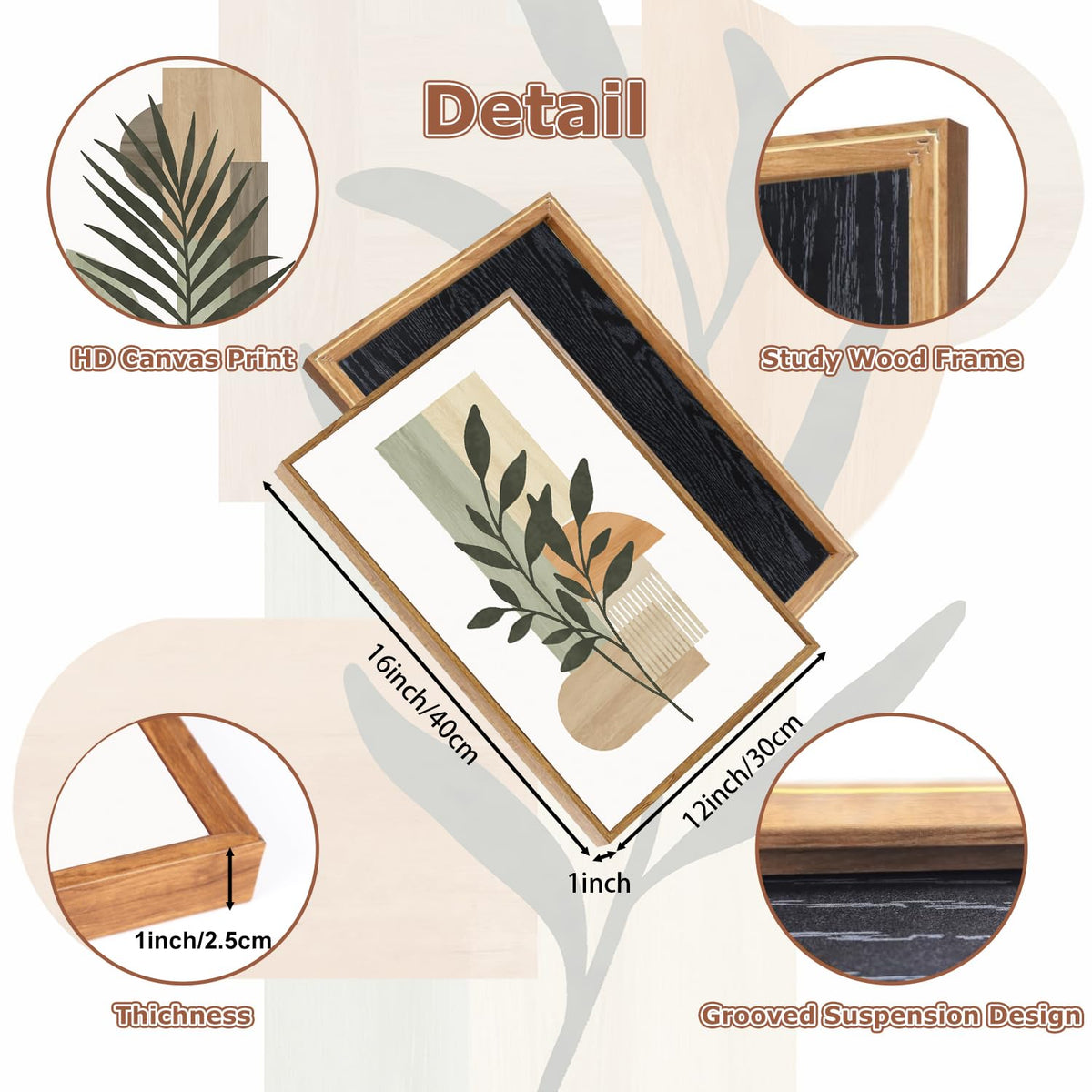 Neutral Botanical Framed Canvas Wall Art (Leaves)