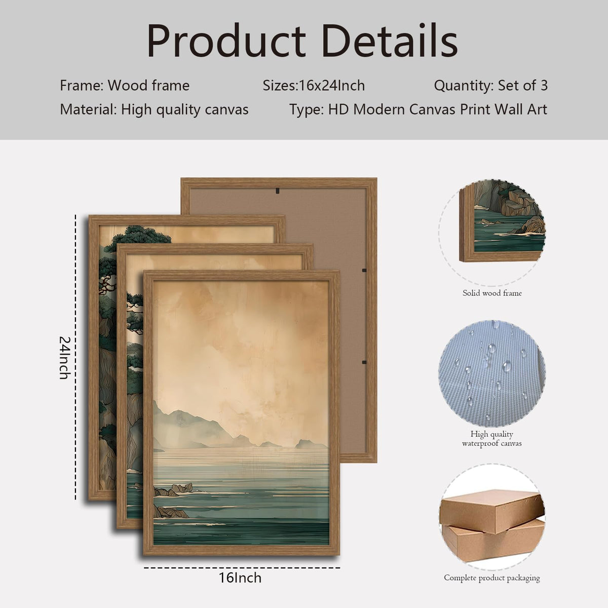 Japanese Zen Wall Art Set of 3 (TreeHill / 16x24 Inch)