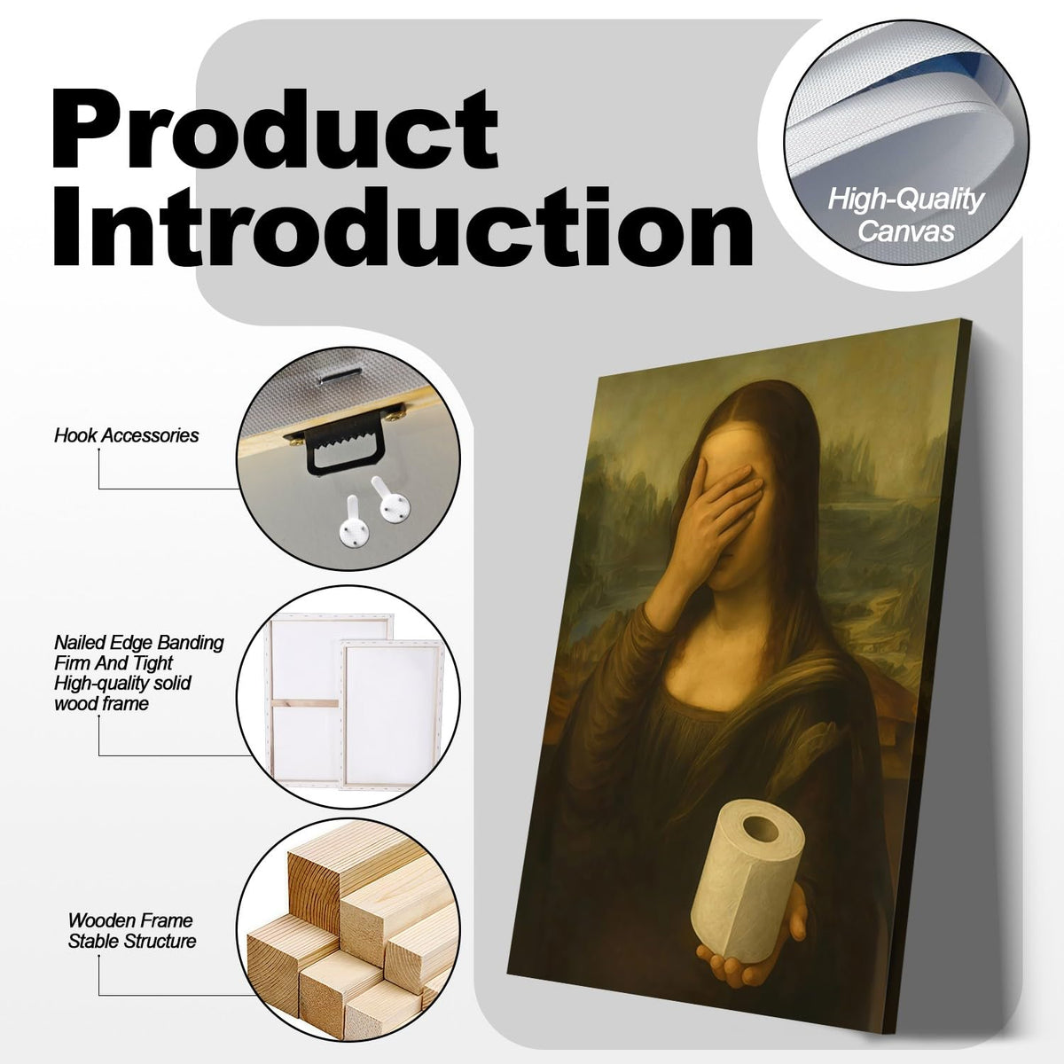 Funny Mona Lisa Bathroom Canvas Wall Art Parody World Famous Paintings Poster Print Modern Bathroom Paintings Humor Painting Gallery Wrap Bathroom Wall Decor Framed 12x16 Inch Ready to Hang (Funny Mona Lisa-2 / 12"L x 16"W)