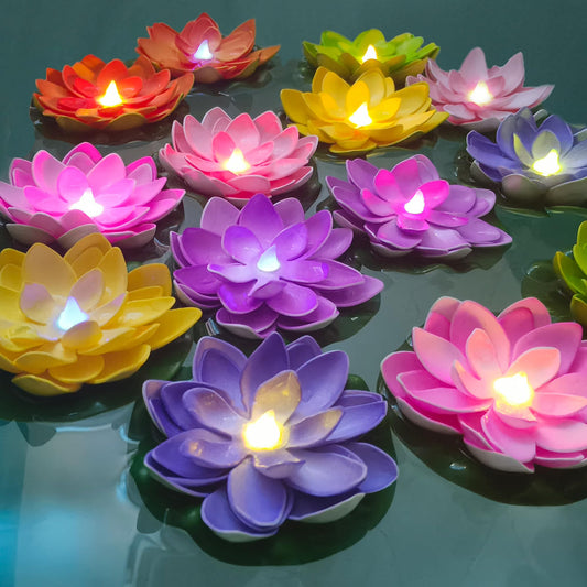 14 PCS Diwali Waterproof Floating Lotus Light (Multicolor)