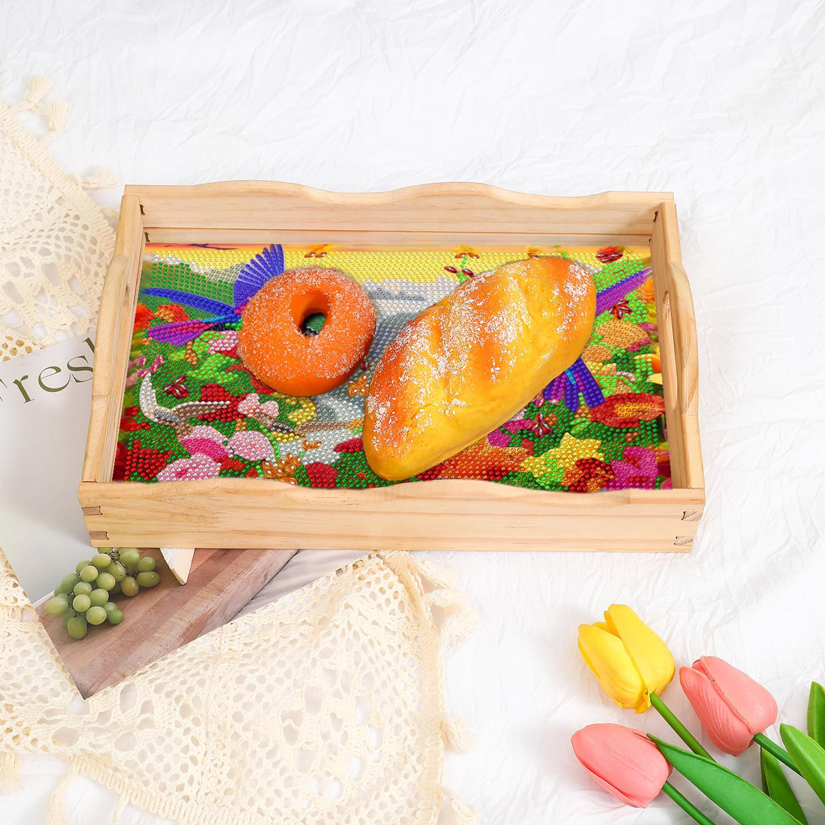 5D Diamond Art Kits for Adults Wooden Serving Tray with Handle (Bird Small)