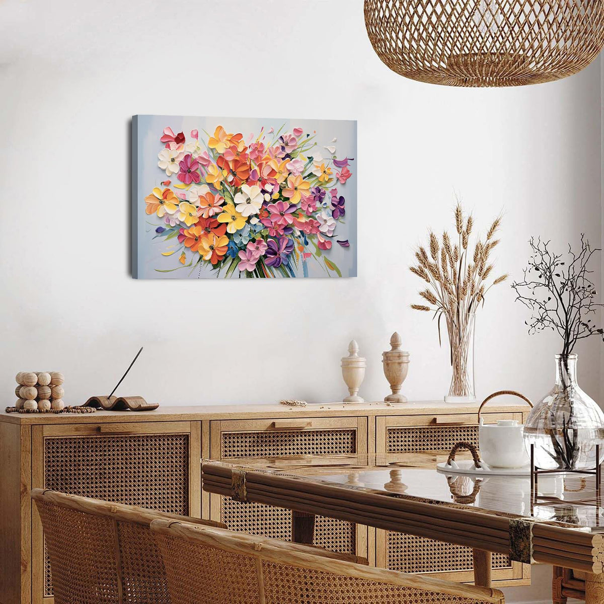Abstract Floral Wall Art Bathroom Wall Decor Colorful Pink Orange Flower Prints Daisy Wildflower Painting Bedroom Watercolor Natural Botanical Poster Artwork for Living Room Home Decorations 16x24" (24"L x 16"W / Flower-1)