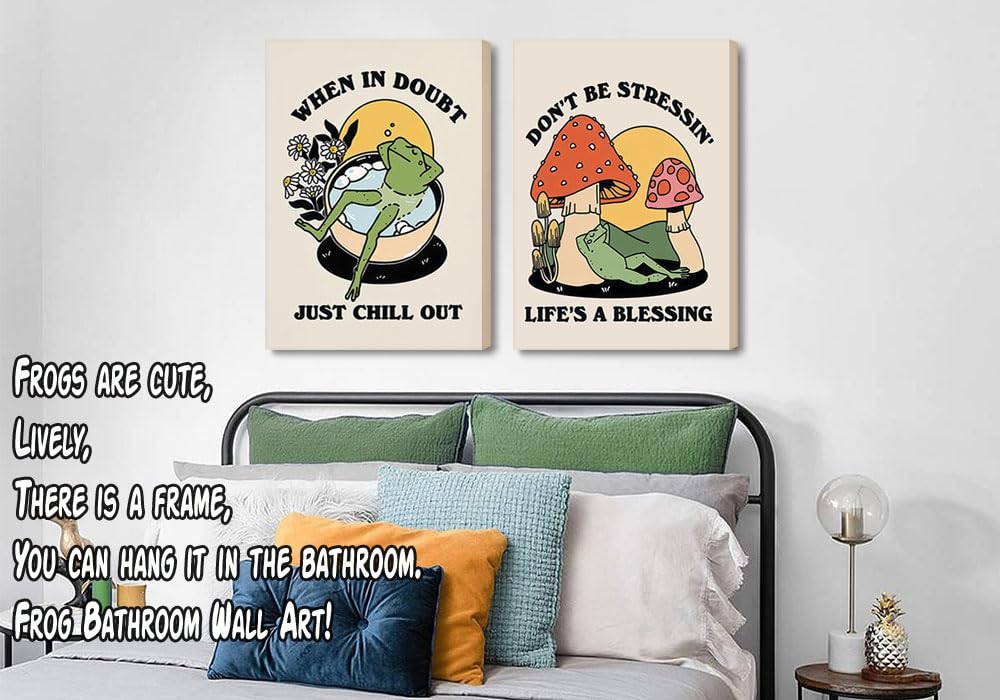 Retro Groovy Frog Mushroom Wall Art 70s Vintage Chill Quote Canvas Prints (frog / 24"L x 16"W)