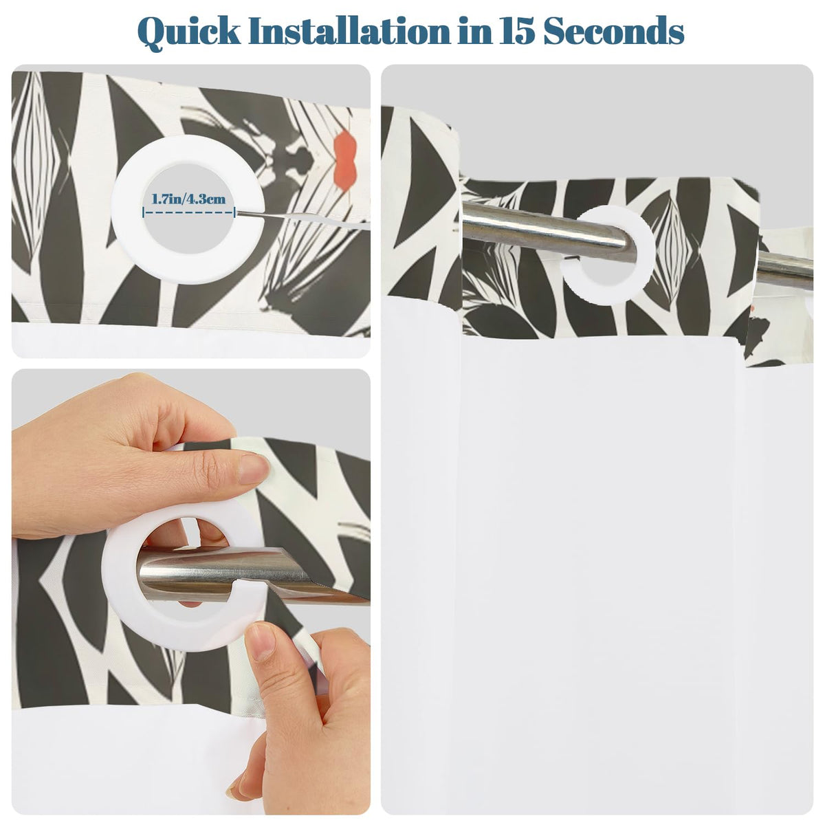 Black Floral Shower Curtain with Snap in Liner (Ink Wash Flower)