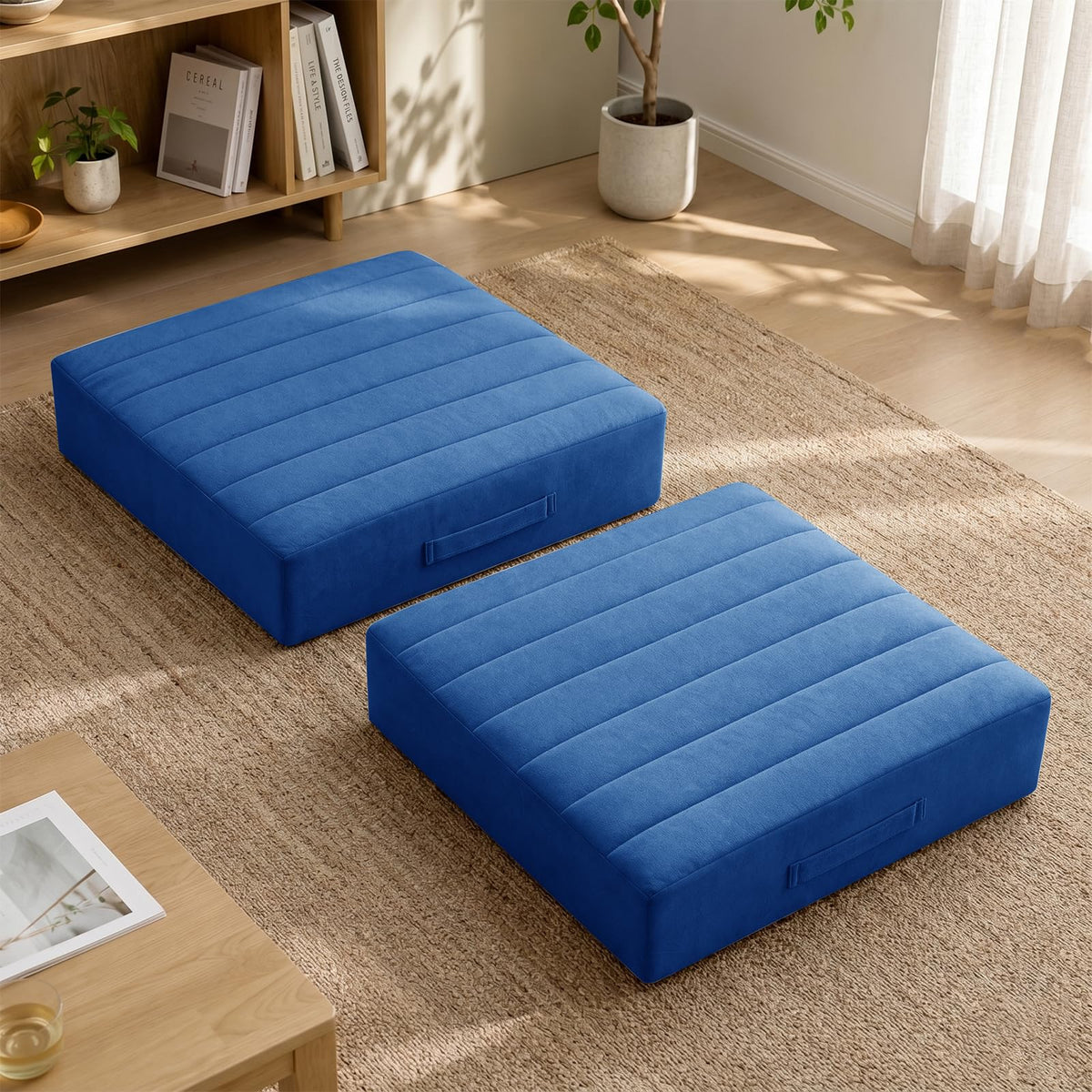 2 Pcs High Density Foam Floor Pillow (Navy Blue / 2 Counts)