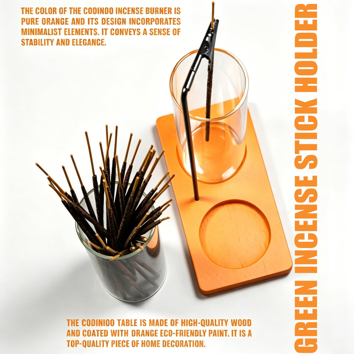 2 in 1 Incense Holder for Sticks Incense Burner Holder with Storage (Orange / 2 tall glass)