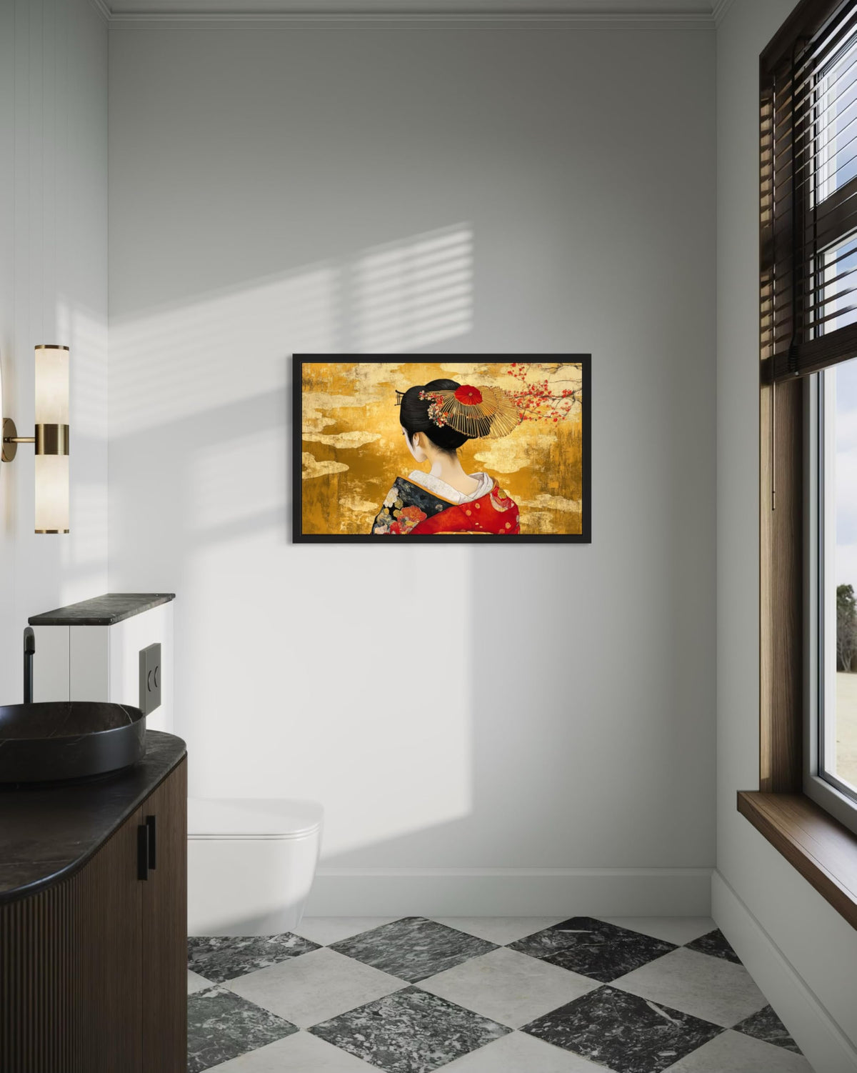 Geisha's Black Framed Wall Art Print Poster (Geisha's Back / 24"L x 18"W)