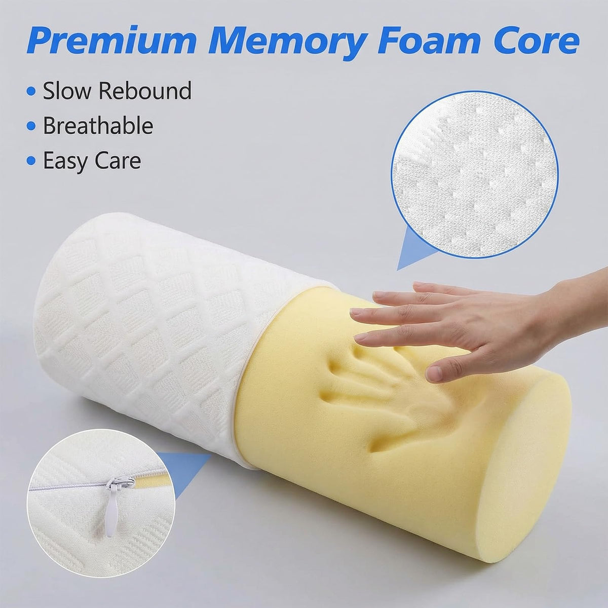 3.1" Small Neck Roll Memory Foam Pillow Cylinder (White / Small - 3.1" H)