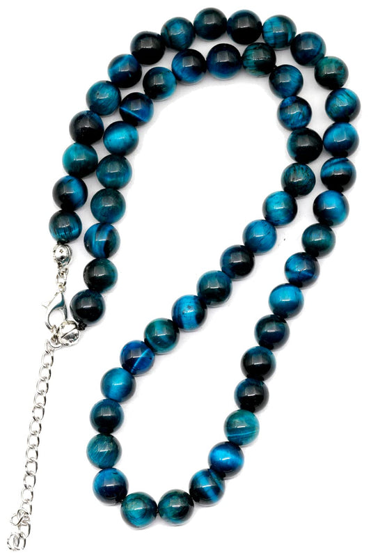Natural Blue Tiger Eye Beaded Choker Necklace (Blue Tiger Eye / 18 Inches)