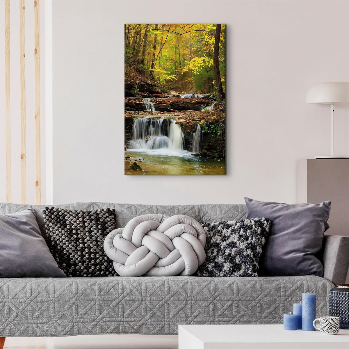 Nature Landscape Wall Art Waterfall Canvas Pictures Living Room Decor Fall Mountain Forest Painting Poster Green Tree Zen Prints Modern Neutral Aesthetic Artwork for Bedroom Home Decorations 16x24" (24"L x 16"W / Waterfall)